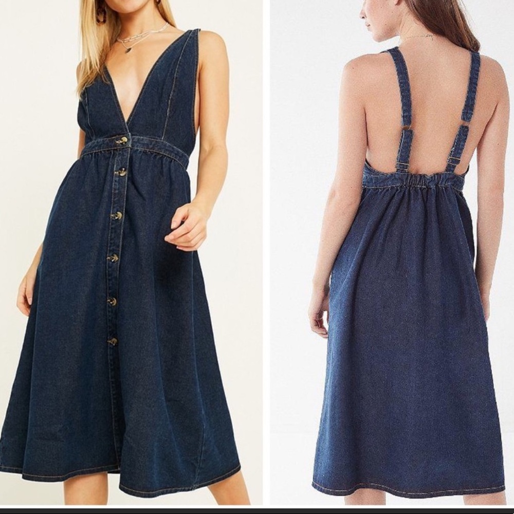 Urban Outfitters Plunging Danny Denim Jumper Dress